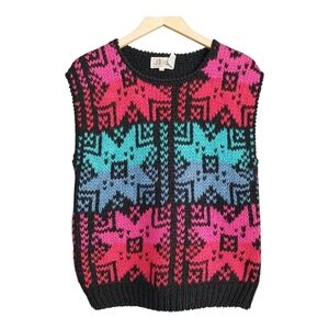 Vtg Ricki Size Medium 90s Retro Geometric Indie Sleeveless Knit Sweater Vest